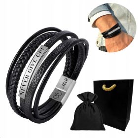    Bracciale da uomo in pelle con INCISIONE IN ARGENTO SAN VALENTINO + INCISIONE GRATUITA