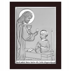    Quadretto della Santa Comunione, ricordo della Prima Comunione per un ragazzo, 11x15 cm