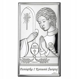    Quadretto della Santa Comunione, ricordo della Prima Comunione per un ragazzo, 6,5x11 cm