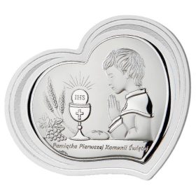    Quadretto della Santa Comunione, ricordo della Prima Comunione per un ragazzo, 23x19 cm