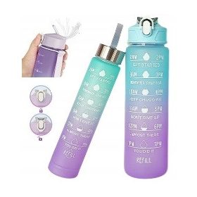    2x BOTTIGLIA D'ACQUA PALESTRA SCUOLA MOTIVAZIONALE MISURATORE 2 pezzi 600+ 300ML