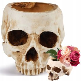    Contenitore per piante in vaso da fiori con testa di teschio ornamentale per Halloween