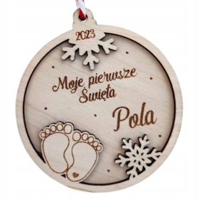    Palla di legno con nome per l'albero di Natale: il mio primo Natale