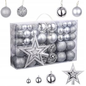    Palline di Natale infrangibili per albero di Natale 6/4/3 cm Set 101 in 1 - argento
