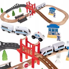    Trenino in legno, treno a batteria, binari, carrozza per bambini, XL, 3,2 m
