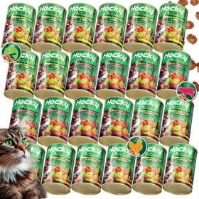    Cibo umido per gatti 24 x 415g Lattina per gatti Mix di gusti HOCKY CAT 75% carne