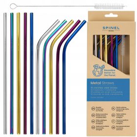    10 cannucce di spinello in metallo, tubi riutilizzabili per bevande + detergente