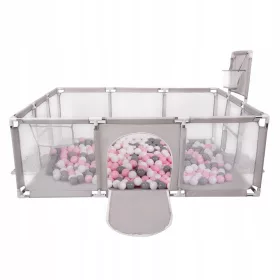    Box Grigio Per Bambini Parco Giochi Basket Porte 100 Palloni