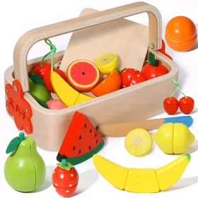    FRUTTA IN LEGNO DA TAGLIARE TAGLIO SU MAGNETE IN SCATOLA SET CON COLTELLO