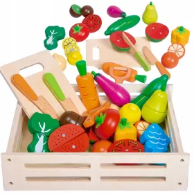    Frutta e verdura con magnete da tagliare. Sfere giocattolo in legno XXL