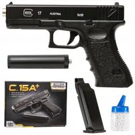    PISTOLA BB GLOCK IN METALLO CON SILENZIATORE, REPLICA ASG + 1000 BB