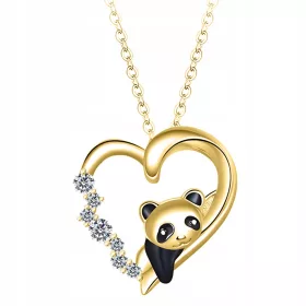    Collana a catena a cuore in oro con panda con zirconi cubici Panda Heart s925