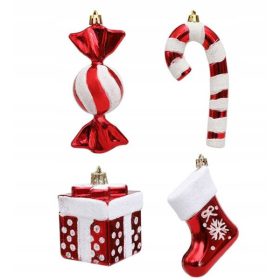    SET SFERE DI NATALE INFRANGIBILI PER ALBERO DI NATALE, CARAMELLE ROSSE, 4 PZ