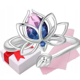  Anello Fiore di Loto, argento, regolabile, s925 + scatola
