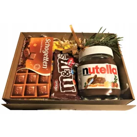    BOX cesto regalo Cioccolato alla Nutella e un ramo fresco dell'albero di Natale