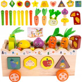    GIOCO IN LEGNO CESTA VERDURE MONTESSORI CATTURA IL VERME PUZZLE BLOCCHI