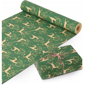    CARTA DA CONFEZIONE REGALO RENNA DI NATALE VERDE 44 cm 25 m 100 g/m²