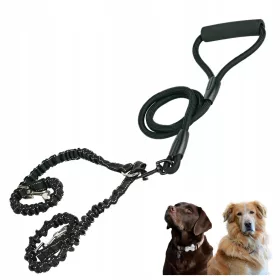    GUINZAGLIO CANE DOPPIO CON AMMORTIZZATORE Guinzaglio per due cani NERO XL 180cm