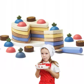    TORTA DI COMPLEANNO in legno con ACCESSORI con velcro, A STRATI cioccolato