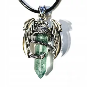    BELLISSIMA COLLANA DRAGO VERDE FLUORITE PIETRA NATURALE PENDENTE CRISTALLO