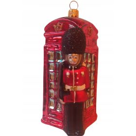    PALLE DI NATALE IN VETRO Cabina telefonica inglese, guardia UK, 13 cm