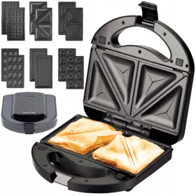    LOVIO LVSM001BK Tostapane 6in1, per noci, toast, sandwich, nero 1000 W