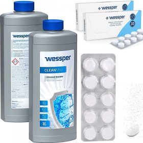    Wessper Cleanmax 1 L decalcificante + pastiglie sgrassanti per macchina espresso Wessper CleanOil WES078 10 x 2 g