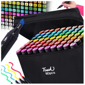    Pennarelli alcolici, pennarelli bifacciali, set da 80 pezzi + sacchetto, colorati