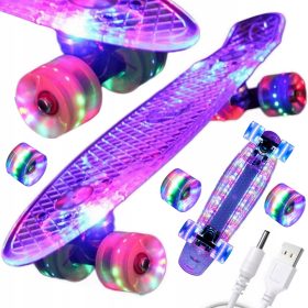    SCHEDA SKATEBOARD USB CON SCHEDA LED RUOTE COMPLETE LUMINOSE