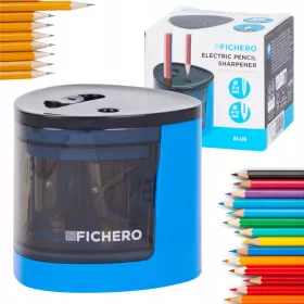    Affilatore elettrico, doppio, con contenitore Fichero. Sfumature di blu