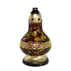    Candela decorativa in vetro colorato a forma di caraffa in rosso e oro