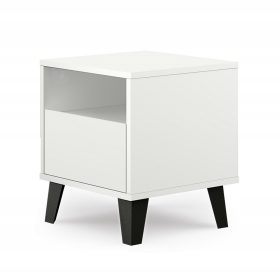    SCANDI MOBILE DA LETTO 1S TAVOLO DA LETTO 1 CASSETTO GAMBE BIANCHE