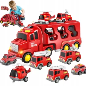    VIGILI DEL FUOCO GRANDE CAMION DEI POMPIERI CON GRU CAMION GRU ELICOTTERO 7 PZ