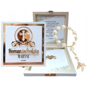    Scatola bianca e oro per la SANTA COMUNIONE con rosario *SET ricordo