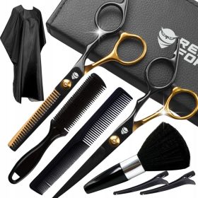    Forbici da taglio PRO BARBER Sharp + forbici per sfoltire + set mantella oro e nero