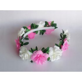    Cerchietto delicato, ghirlanda bianca e rosa, roselline e roselline
