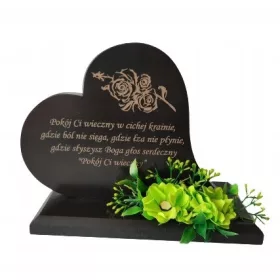    Piccolo Cuore su monumento, statuetta con supporto, fiori neri, QUALSIASI INCISIONE