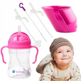    Borraccia B.box con cannuccia 240 ml + Cannucce + SET Doidy cup per imparare a bere