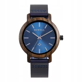    Orologio BEWELL ZSW170AL in legno, noce nera con cinturino in pelle blu navy