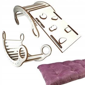    Dondolo Montessori in legno per bambini + Cuscino rosa + Parete + Scivolo