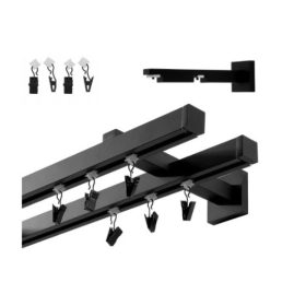   Bastone per tenda SQUARE LOFT doppio 20/20mm Nero opaco 120cm binario con clip