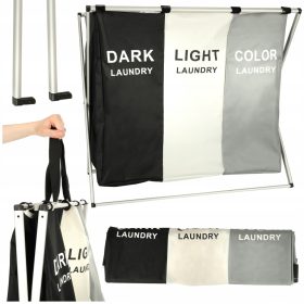    Cesto portabiancheria, organizer di segregazione, 3 scomparti, 135 litri