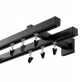    Bastone per tende quadrato doppio 20/20 mm Nero opaco, binario da 300 cm con alamari