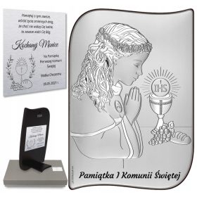    Ricordo della Prima Comunione Beltrami 6,3 x 9 cm argento + Placca in metallo Quo Vadis argento