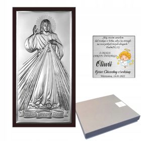    QUADRO IN ARGENTO DI GESÙ MISERICORDIOSO, SOUVENIR DI COMUNIONE
