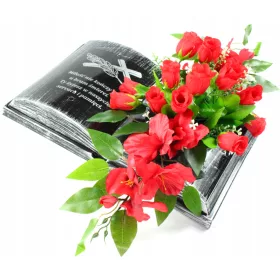    LIBRO per tomba, decorazione ROSE, gladioli, LIBRO per monumento, ORO, lettere in argento