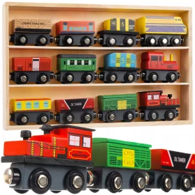    Set di treni magnetici in legno + vagoni locomotiva per bambini