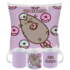    SET CUSCINO TAZZA GATTO PUSHEN GATTO + NOME REGALO VARI DISEGNI