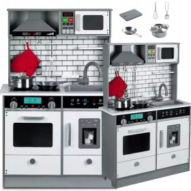    ACCESSORI IN LEGNO PER CUCINA BAMBINI + PENTOLE CON LUCE LED CON ACCESSORI