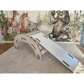    Dondolo XL Montessori in legno + set scivolo BIANCO 120x57 altezza 60